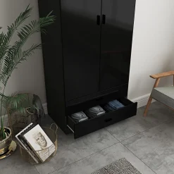 کمد لباس مدرن مشکی 2 درب و 2 کشو سایز180*75*46