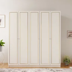 کمد لباس 5 درب سفید سایز 210*175*52 کد 9080