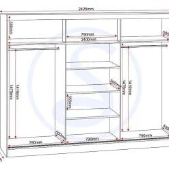 کمد لباس مشکی دو درب ریلی سایز 242*194*62 کد 8923