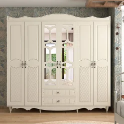 کمد لباس 6 درب و دو دراور آینه وسط سایز 202*190*52 کد 8961