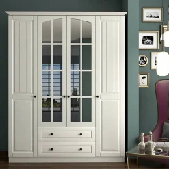 کمد لباس 4 درب و دو کشو سفید سایز 184*140*52کد 8959