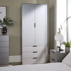 کمد لباس 3 کشو و 2 درب طوسی MDF سایز 181*151*50