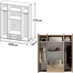 کمد لباس 4 درب و دو کشو قهوه ای سایز 177*160*52 کد 9107