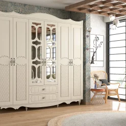 کمد لباس 6 درب و دو دراور آینه وسط سایز 202*190*52 کد 8961