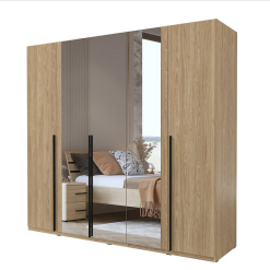 سبد خرید 6 کمد لباس لولایی قهوه ای آینه وسط سایز 225*210*59 کد 9108