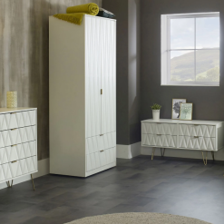 کمد لباس دو درب و دو کشو سفید طرح دار سایز 197*74*53 کد 8976