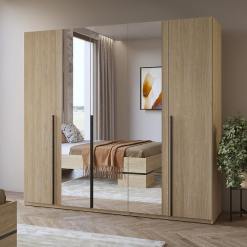 کمد لباس لولایی قهوه ای آینه وسط سایز 225*210*59 کد 9108