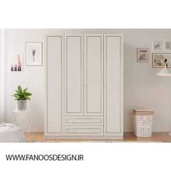 کمد لباس 4 درب لولایی 2 کشو سفید طلایی سایز 182*140*52 کد 8730 4 fanoosdesign.clodz 12 | فانوس دیزاین تولید کننده انواع درب اتاق ، ضد سرقت، درب ورودی و ضد آل