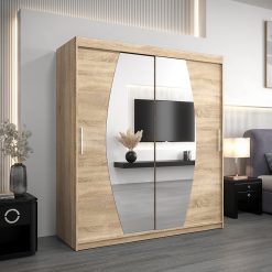 کمد لباس درب کشویی آینه دار قهوه ای سایز 200*182*62 کد 8940