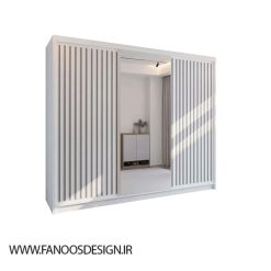 سبد خرید 19 کمد لباس سفید 2 درب کشویی با آینه وسط سایز 250*217*62 کد 9062