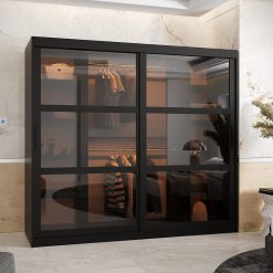 کمد لباس 200 سانتی متری مشکی سایز200*200*62 کد 9075 3 کمد لباس 200 سانتی متری مشکی سایز200*200*62 کد 9075