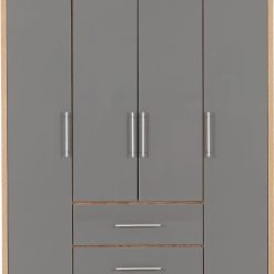 کمد لباس 4 درب 2 کشو خاکستری سایز 197*148*47 کد 8936