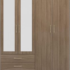 کمد لباس 4 درب و دو کشو رنگ قهوه ای سایز 182*154*52