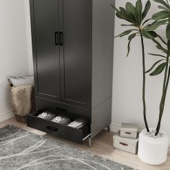 کمد لباس مشکی ام دی اف دو درب سایز 180*75*46 کد 8918