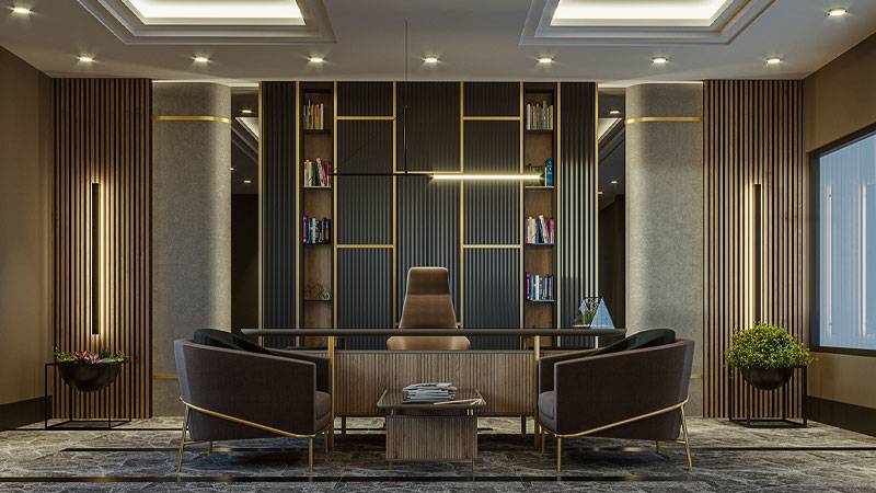 طراحی و اجرای دکوراسیون اتاق منشی 61 Furniture in the neoclassical decoration of the secretary's room