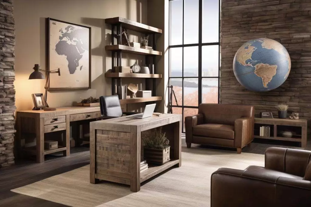 طراحی و اجرای دکوراسیون اتاق مدیریت 62 Office rustic style decoration