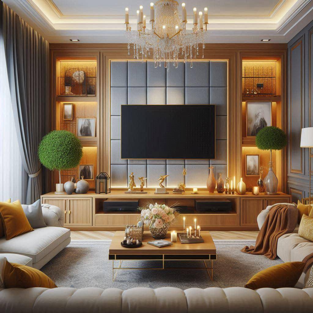 طراحی تی وی وال با درب مخفی برای فضای مدرن