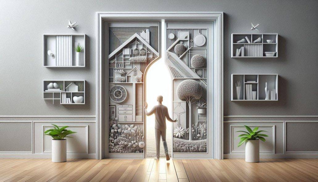 طراحی داخلی با درب روکش چوب برای فضای زندگی مدرن 1 طراحی داخلی با درب داخلی روکش چوب برای فضای زندگی مدرن