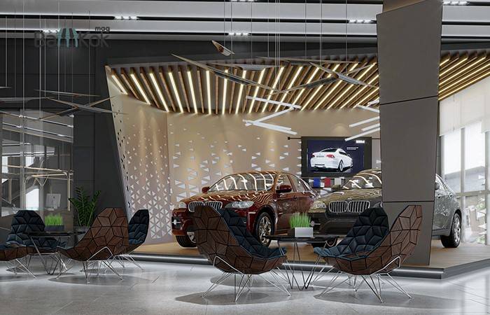 طراحی و اجرای دکوراسیون نمایشگاه ماشین 24 Furniture in the modern decoration of the car showroom