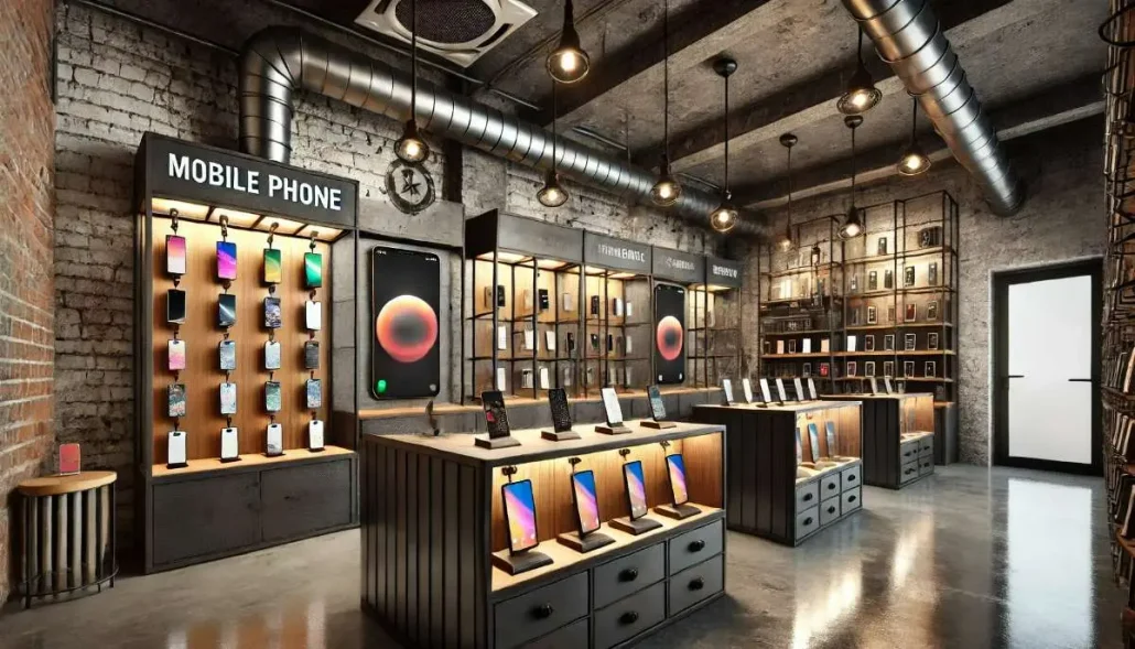 طراحی و اجرای دکوراسیون موبایل فروشی 18 Mobile industrial style decoration