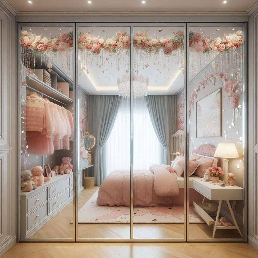 مزایای استفاده از کمد دیواری ریلی آینه‌دار دخترانه در دکوراسیون داخلی