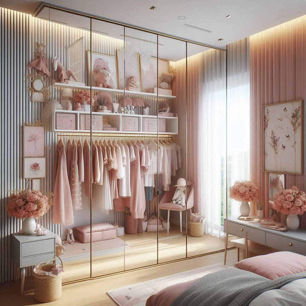 چگونه کمد دیواری آینه‌دار شیک را در دکوراسیون اتاق دخترانه بگنجانیم؟