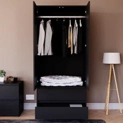 کمد لباس 2 درب مشکی سایز 470*170*76 کد 1109