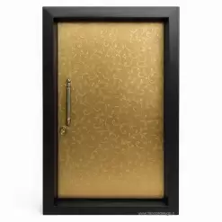 راهنمای کامل انتخاب و خرید درب ضد سرقت استیل 2 خرید درب ضد سرقت استیل طلایی طرح پیچکی | قاب مشکی لوکس — FanoosDesign