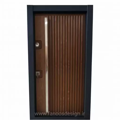 درب ضد سرقت طرح چوب شیار عمودی با فریم مشکی