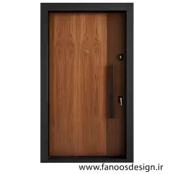 درب ضد سرقت روکش چوب گردویی با قاب مشکی و دستگیره عمودی کد 30188