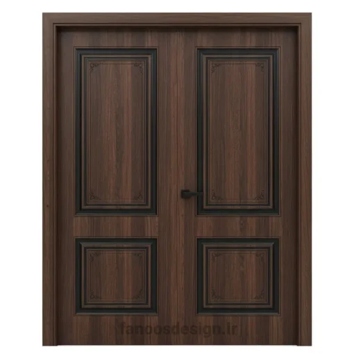 درب MDF کلاسیک قهوه‌ای تیره با قاب مشکی کد 30652