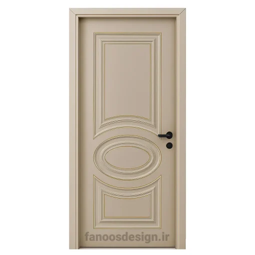 درب کلاسیک کرم با قاب بیضی و حاشیه طلایی (MDF رنگ پلی‌یورتان) کد 30581