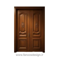 درب چوبی دو لنگه کلاسیک با منبت‌کاری گل‌دار