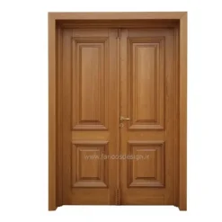 درب چوبی دو لنگه کلاسیک با فریم طبیعی