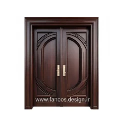 درب ورودی دو لنگه چوبی مدل کلاسیک لوکس با طراحی منبت‌کاری شده کد 30349