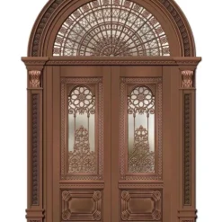 درب ورودی دو لنگه لوکس مدل کلاسیک با پنجره قوسی و نقشبرجسته برنزی کد 30367 3 Classic luxury double leaf entrance door with arched window 2 | فانوس دیزاین تولید کننده انواع درب اتاق ، ضد سرقت، درب ورودی و ضد آل
