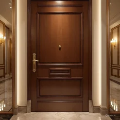 درب چوبی لوکس مدل کلاسیک با یراق‌آلات برنجی