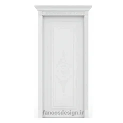 درب MDF کلاسیک سفید با طرح منبت گل‌دار