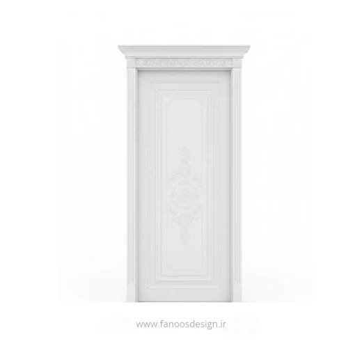 درب MDF کلاسیک سفید با طرح منبت گل‌دار