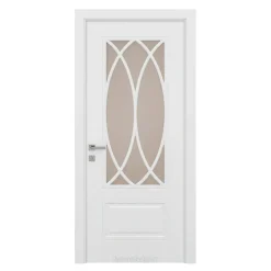 درب اتاق شیشهخور کلاسیک سفید طرح بیضی (MDF رنگ پلییورتان)کد 30608