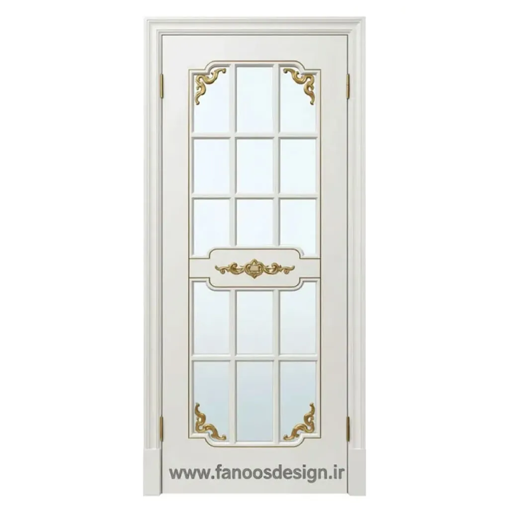 درب سفید کلاسیک شیشهکاری تزئینی و نقش طلایی لوکس کد 30314 1 درب سفید کلاسیک شیشهکاری تزئینی