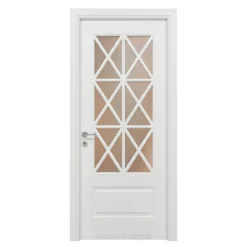 درب اتاق شیشهخور کلاسیک سفید طرح لوزی (MDF رنگ پلییورتان)کد 30607