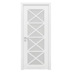 درب اتاق شیشهخور کلاسیک سفید طرح X (MDF رنگ پلییورتان)کد 30606