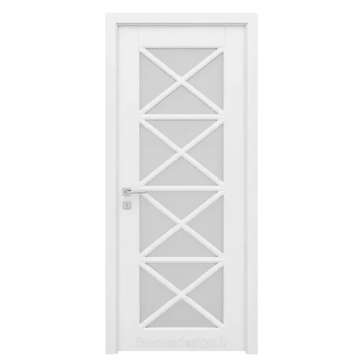 درب اتاق شیشه‌خور کلاسیک سفید طرح X (MDF رنگ پلی‌یورتان)کد 30606
