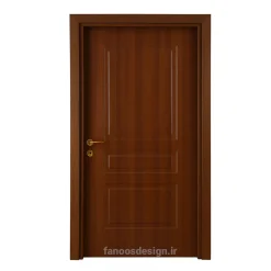درب اتاقی چوبی کلاسیک طرح سهخطی با رنگ فندقی و دستگیره طلایی کد 30508