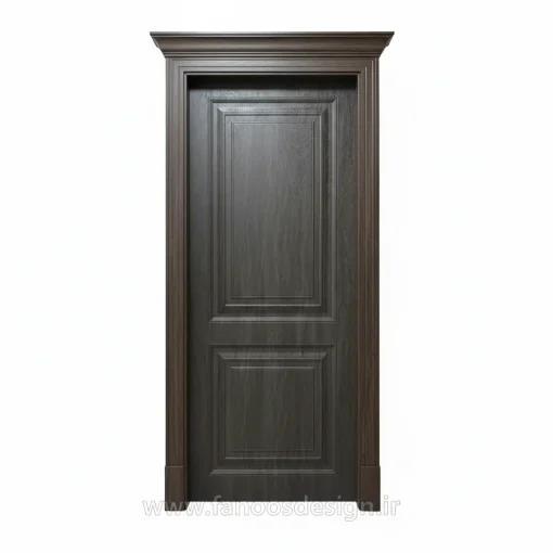 درب MDF قهوه‌ای تیره مدل کلاسیک دو قاب برجسته