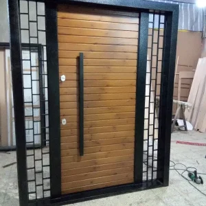 درب ضد سرقت چوبی طرح افقی با فریم فلزی مشکی کد 30200 3 درب ضد سرقت چوبی طرح افقی با فریم فلزی مشکی