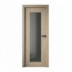 درب MDF روکش چوبی روشن با شیشه مشکی کد 30278