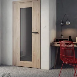 Light wood veneer MDF door with black | فانوس دیزاین تولید کننده انواع درب اتاق ، ضد سرقت، درب ورودی و ضد آل