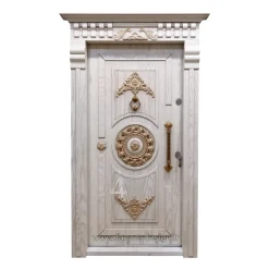 درب ورودی لوکس منبت‌کاری شده با قاب مرمر